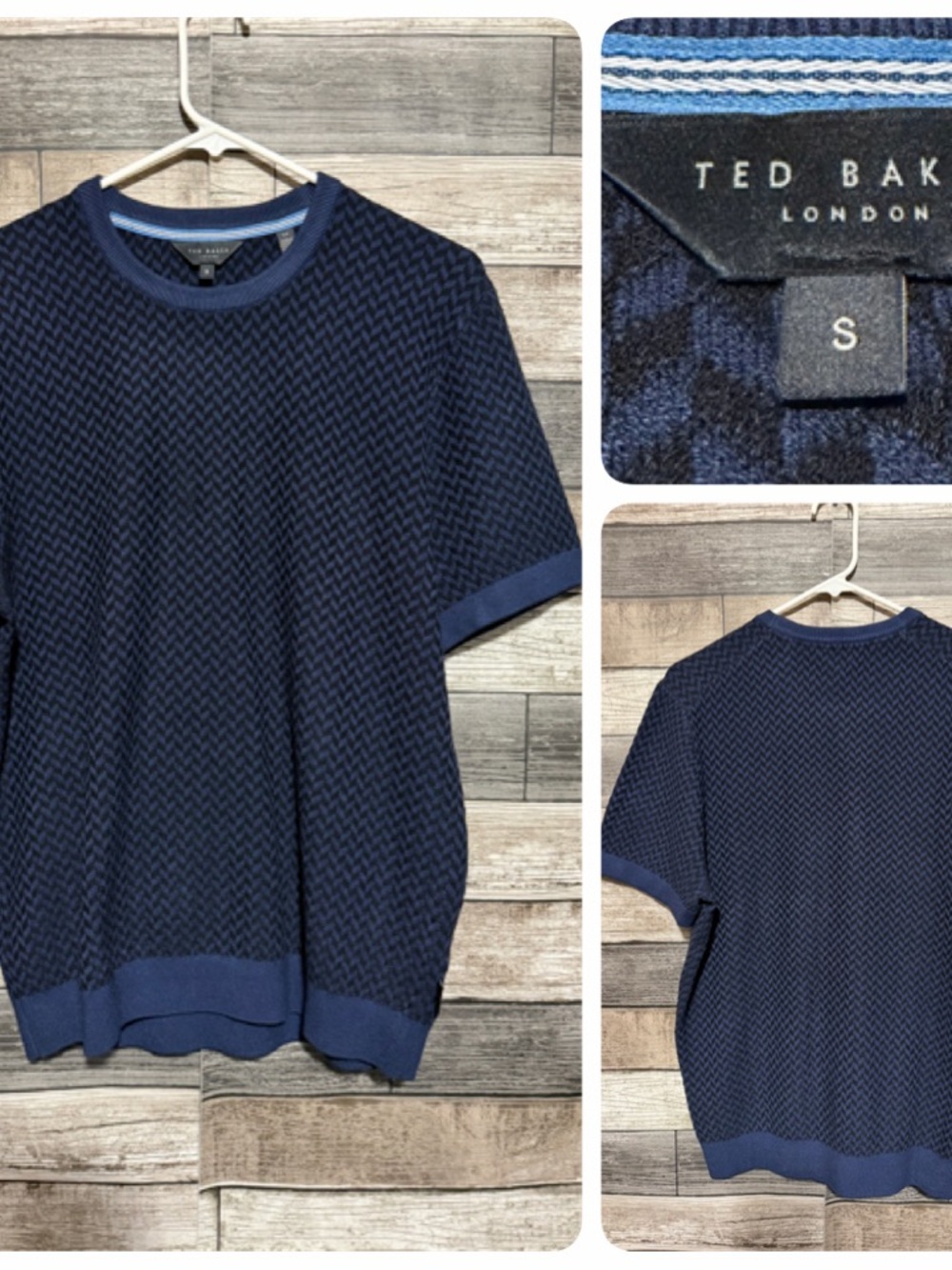Ted Baker London Short Sleeve Sweater Men’s S Blue Black Pattern Crewneck